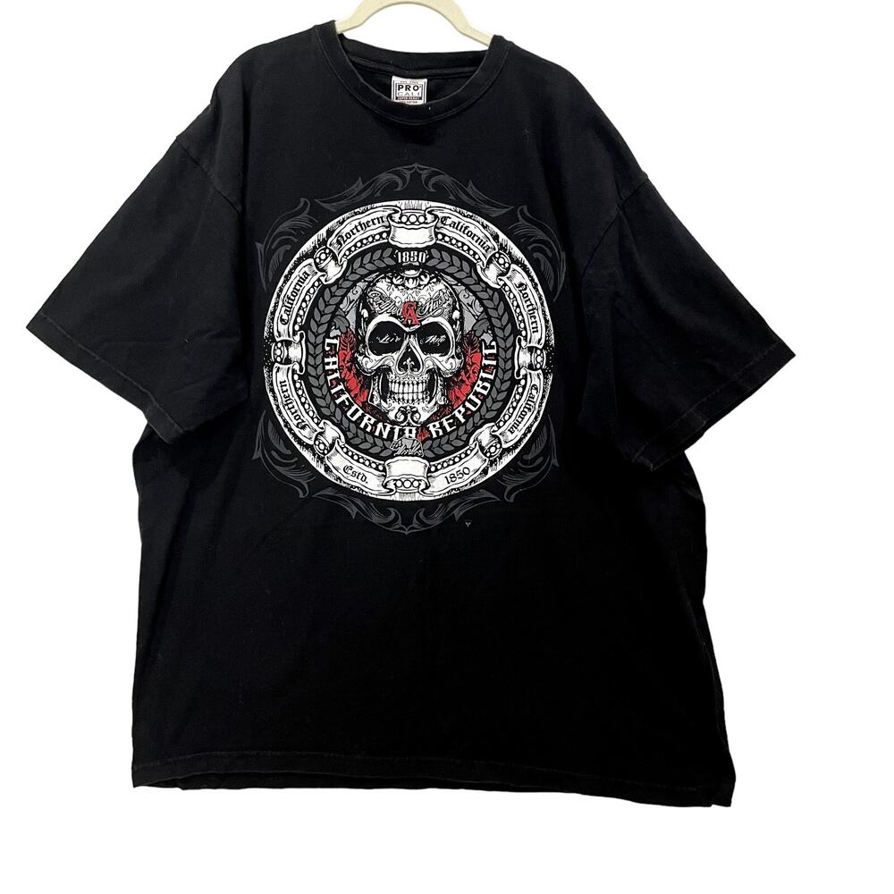Pro Cali Size 3XL Tall T-Shirt Northern California Skull Y2K Style Gothic Black